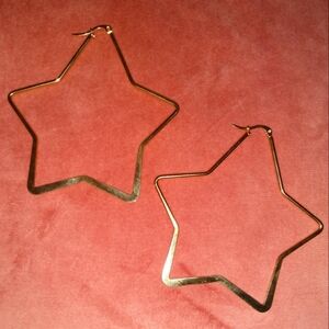 Big Gold Stars Hoop Statement Earrings Large Star Shaped Hoops Festival Party